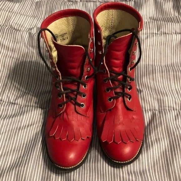 Vintage JUSTIN Boots RED Roper Size 5.5 D Style 503Y Registered NO. 73416 - Picture 2 of 16